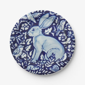 Dedham Cobalt Blue White Rabbit Garden Paper Plate