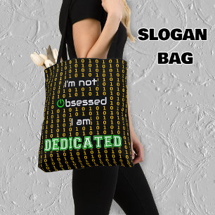 Dedicated binary code print geek tote bag