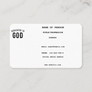 DEDICATED TO GOD COOL CUSTOMIZABLE BLACK TEXT BUSINESS CARD