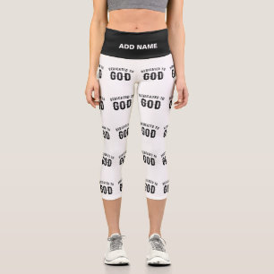 DEDICATED TO GOD COOL CUSTOMIZABLE BLACK TEXT CAPRI LEGGINGS