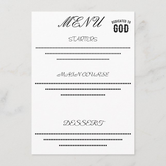DEDICATED TO GOD COOL CUSTOMIZABLE BLACK TEXT MENU (Back)