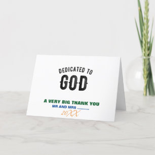 DEDICATED TO GOD COOL CUSTOMIZABLE BLACK TEXT THANK YOU CARD