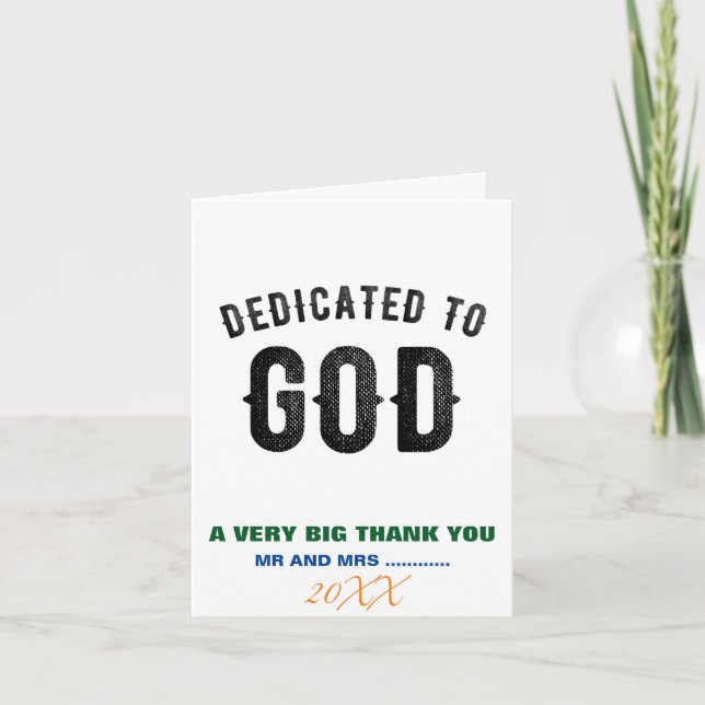 DEDICATED TO GOD COOL CUSTOMIZABLE BLACK TEXT THANK YOU CARD (Front)