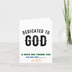 DEDICATED TO GOD COOL CUSTOMIZABLE BLACK TEXT THANK YOU CARD