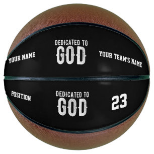 DEDICATED TO GOD COOL CUSTOMIZABLE WHITE TEXT BASKETBALL