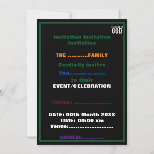 DEDICATED TO GOD COOL CUSTOMIZABLE WHITE TEXT INVITATION