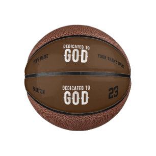 DEDICATED TO GOD COOL CUSTOMIZABLE WHITE TEXT MINI BASKETBALL