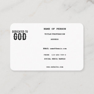 DEDICATED TO GOD CUSTOMIZABLE COOL BLACK TEXT BUSINESS CARD