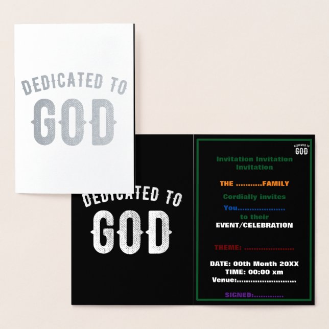 DEDICATED TO GOD CUSTOMIZABLE COOL WHITE TEXT FOIL CARD (Display)