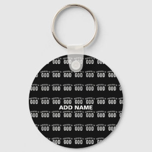 DEDICATED TO GOD CUSTOMIZABLE COOL WHITE TEXT KEY RING