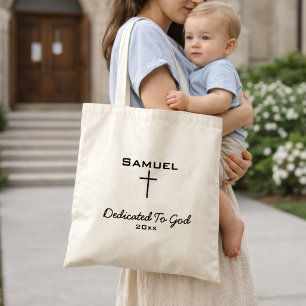 Dedicated to God Simple Cross Neutral Church Tote Bag