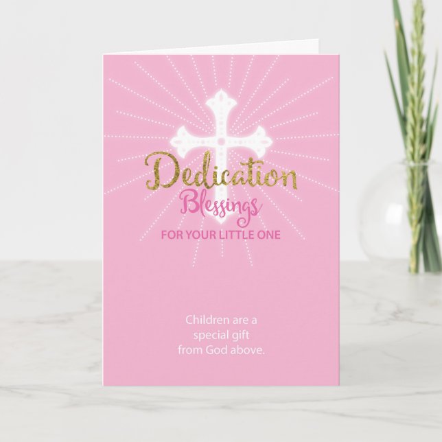 Dedication Blessing Baby Girl Pink and Gold Card (Front)