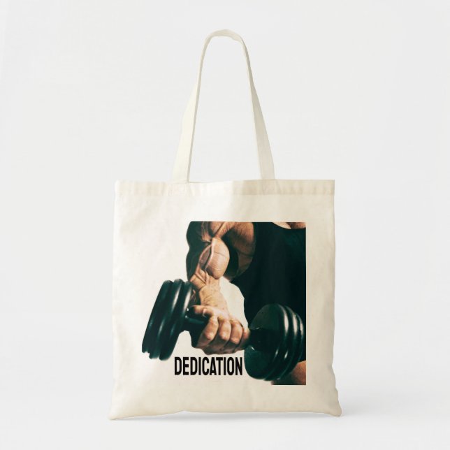 Dedication Motivational Workout Muscles Tote Bag (Front)