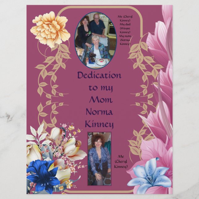 Dedication my mum Norma Kinney Personalised Paper (Front)