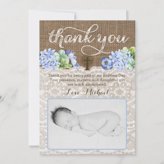 Dedication thank you card, religious thank you boy card (Front)