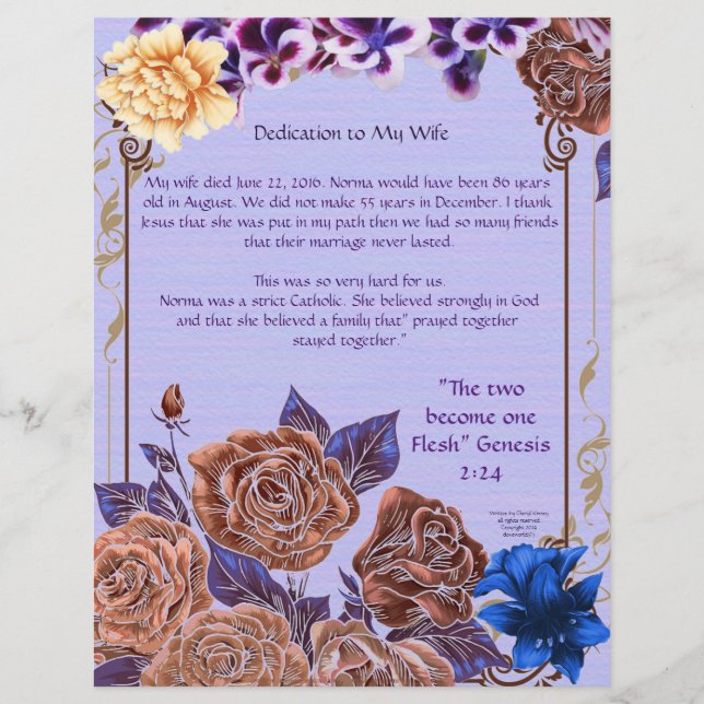 Dedication to my wife Personalised Paper (Front)