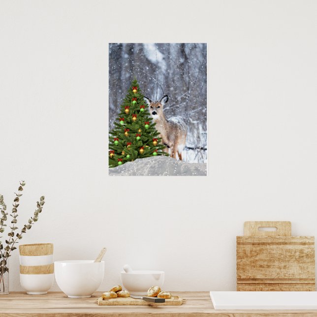 Dee in Forest with Christmas Tree Holiday Poster (Kitchen)