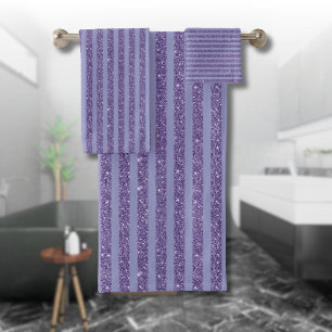 Deep Amethyst Glitter Style Horizontal Stripes Bath Towel Set