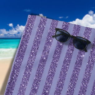 Deep Amethyst Glitter Style Horizontal Stripes  Beach Towel