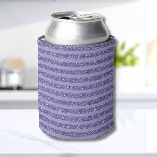 Deep Amethyst Glitter Style Horizontal Stripes  Can Cooler