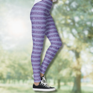 Deep Amethyst Glitter Style Horizontal Stripes Leggings