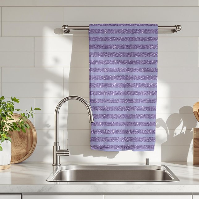 Deep Amethyst Glitter Style Horizontal Stripes  Tea Towel (Creator Uploaded)