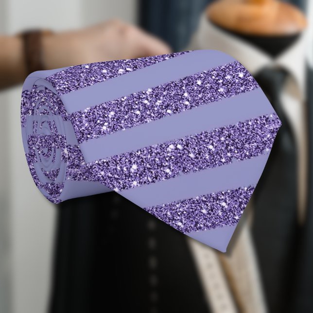 Deep Amethyst Glitter Style Horizontal Stripes  Tie (Creator Uploaded)