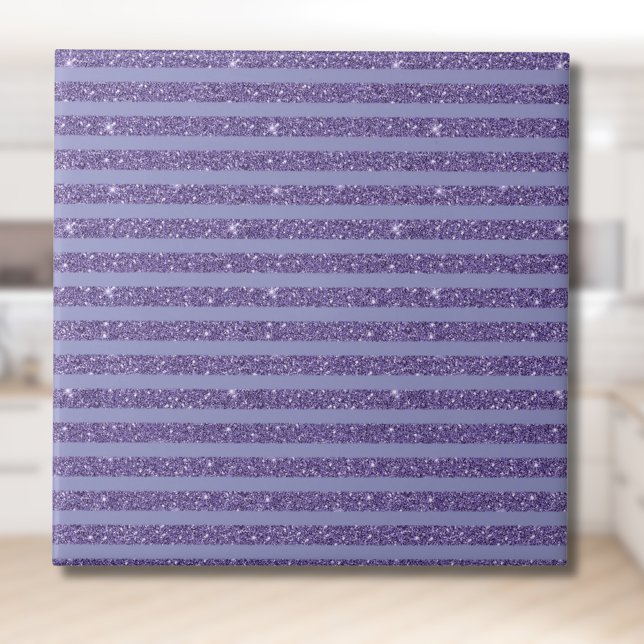 Deep Amethyst Glitter Style Horizontal Stripes  Tile (Creator Uploaded)