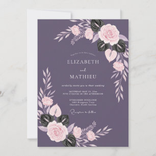 Deep Amethyst Leafy Wedding Invitation