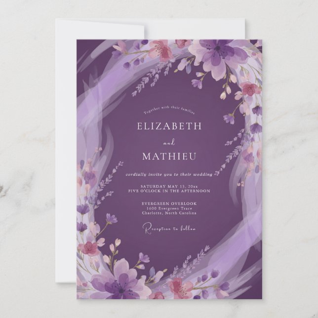 Deep Amethyst Peony Wedding Invitation (Front)