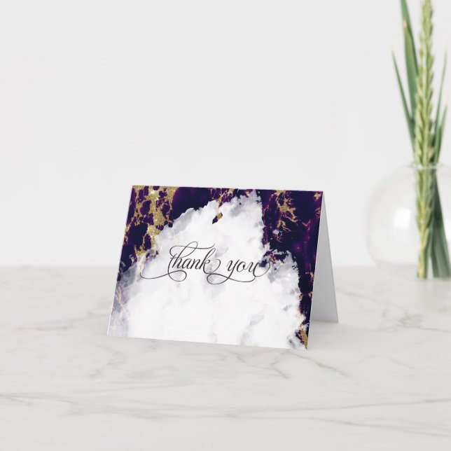 Deep Amethyst Watercolor Geode BarefootBride™ Thank You Card (Front)
