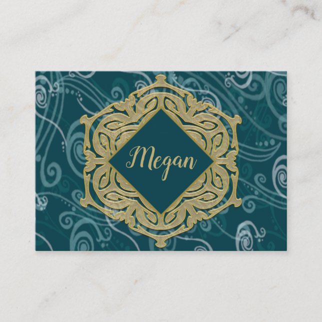 Deep Aqua and Gold Business Card (Front)