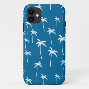 Deep Aqua and White Palm Trees iPhone 11 Case