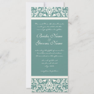 Deep Aqua Blue Damask Swirls Wedding Invitation