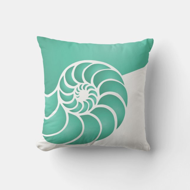 Deep Aqua Nautilus Nautical Seaside Cushion (Front)