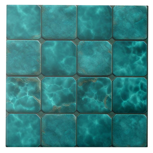 Deep Aqua Waterlight Mosaic Effect Tile (The complete printed tile design. Tiles sold individually.)