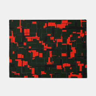 Deep Army Green Red Black Abstract Doormat