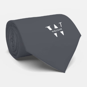 Deep Ash Colour Elegant Monogram + Name  Tie