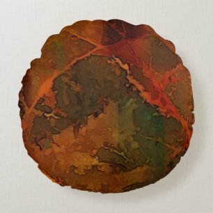 Deep Autumn Rich Earthy Abstract Fall Round Cushion