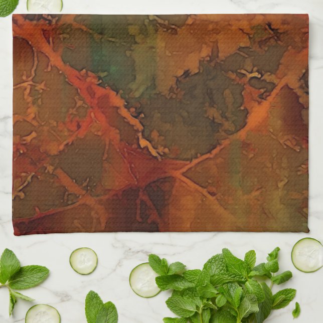 Deep Autumn Rich Earthy Abstract Fall Tea Towel (Folded)