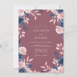 Deep Berry Foliage Wedding Invitation