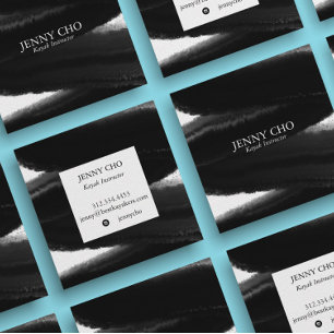Deep Black Inky Paint Stripe Bold Brushstroke  Square Business Card