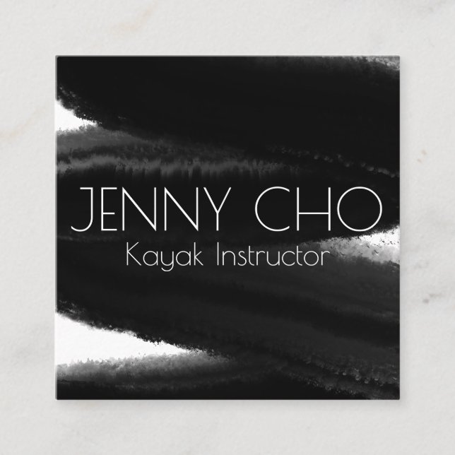 Deep black inky paint stripe brush stroke water square business card (Front)