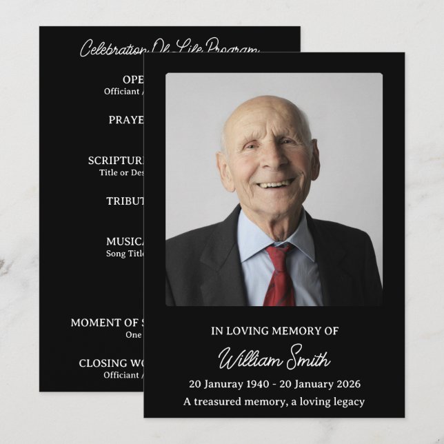 Deep Black Tribute Funeral Program Programme (Front/Back)