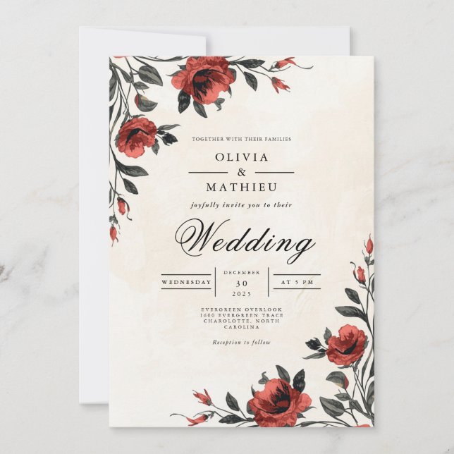 Deep Bloom Border Romantic Wedding Invitation (Front)