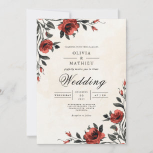 Deep Bloom Border Romantic Wedding Invitation