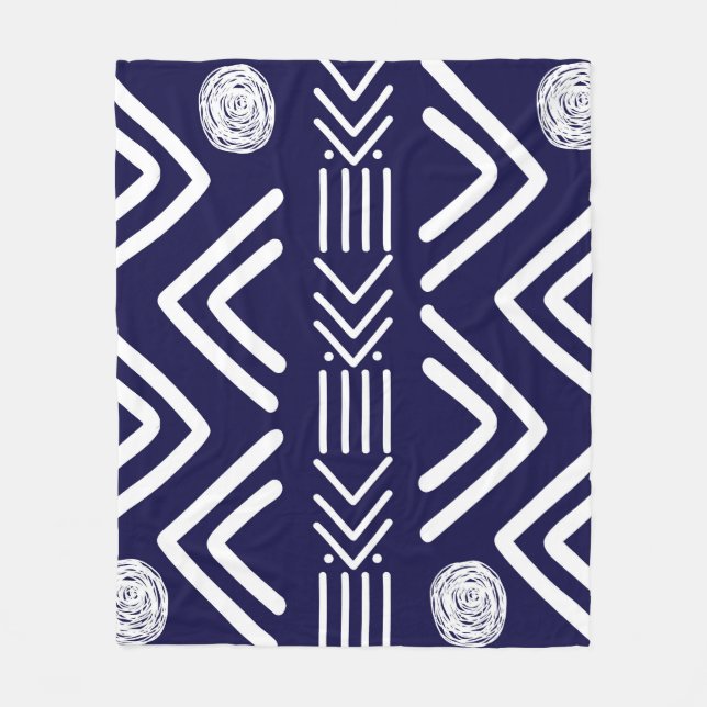 Deep Blue African Bogolan Fleece Blanket (Front)