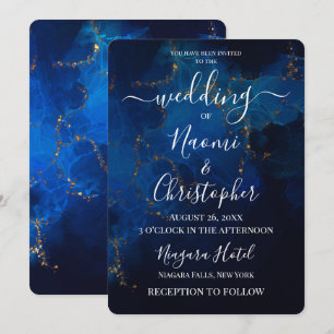 Deep Blue Alcohol Ink Custom Wedding Invitation