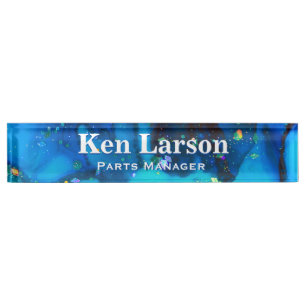 Deep Blue Alcohol Ink Desk Nameplate
