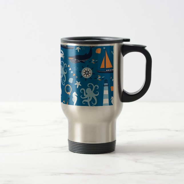 Deep Blue All Things Nautical Travel Mug (Right)